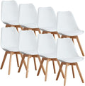 OLIXIS Dining Chairs Set of 8 Kitchen Mid Century Modern Chairs with Wood Legs and PU Leather Cushion for Living Room Bedroom Outdoor Lounge, White