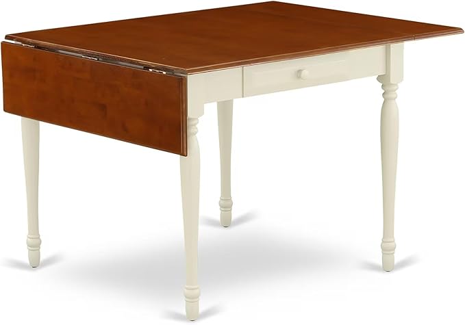 East West Furniture MZDA5-WHI-W 5 Piece Dining Set Includes a Rectangle Dining Room Table with Dropleaf and 4 Wood Seat Chairs, 36x54 Inch, Buttermilk & Cherry