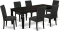 East West Furniture LGDR7-BLK-24 7 Piece Dining Table Set Consist of a Rectangle Dinner Table with Butterfly Leaf and 6 Black Color Linen Fabric Parson Chairs, 42x84 Inch, Black