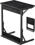 Tatub Folding TV Tray Table, 24" Wide C-Shaped End Table for Couches, Small Sofa-Side Laptop Desk with Metal Frame for Living Room, Bedroom,Black