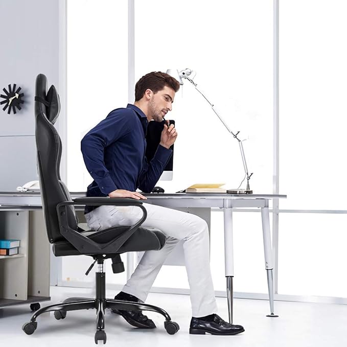 BestOffice High-Back Gaming Chair PC Office Chair Computer Racing Chair PU Desk Task Chair Ergonomic Executive Swivel Rolling Chair with Lumbar Support for Back Pain Women, Men,Blue