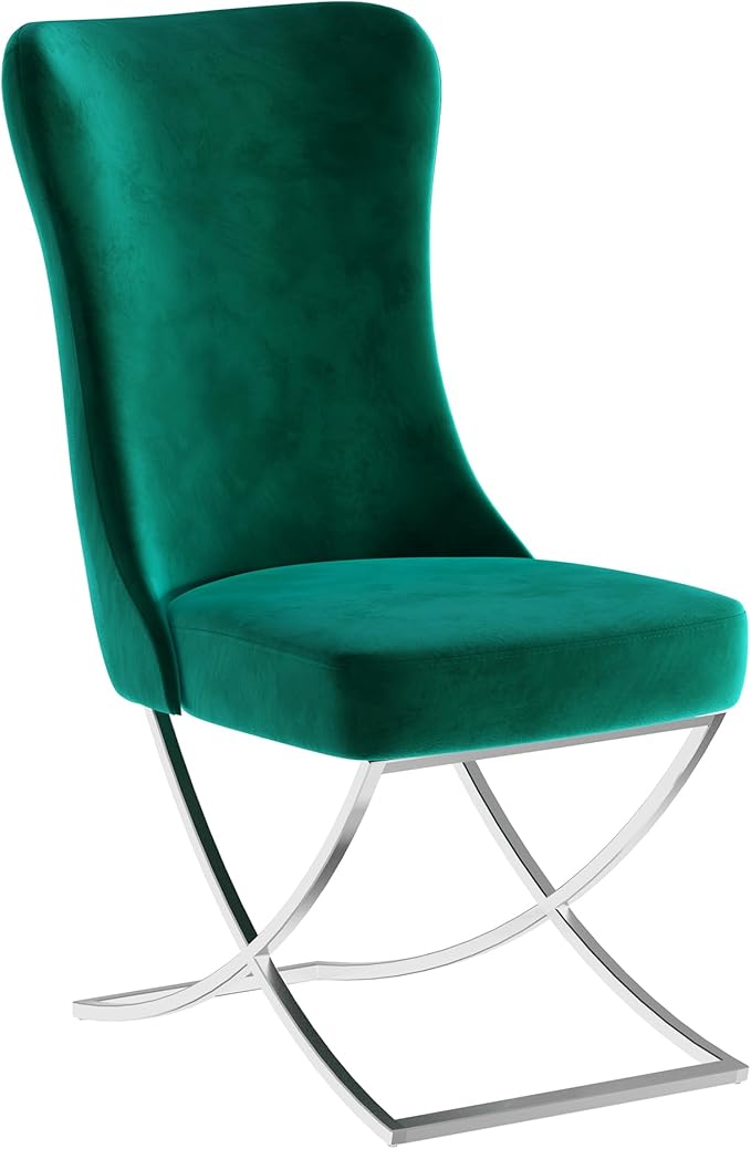 Ottomanson Royal Dining Chairs Set of 2 – Upholstered Tufted Microfiber, Assembled, Silver Metal Legs, Beech Wood Frame, 350 lb Capacity, Green