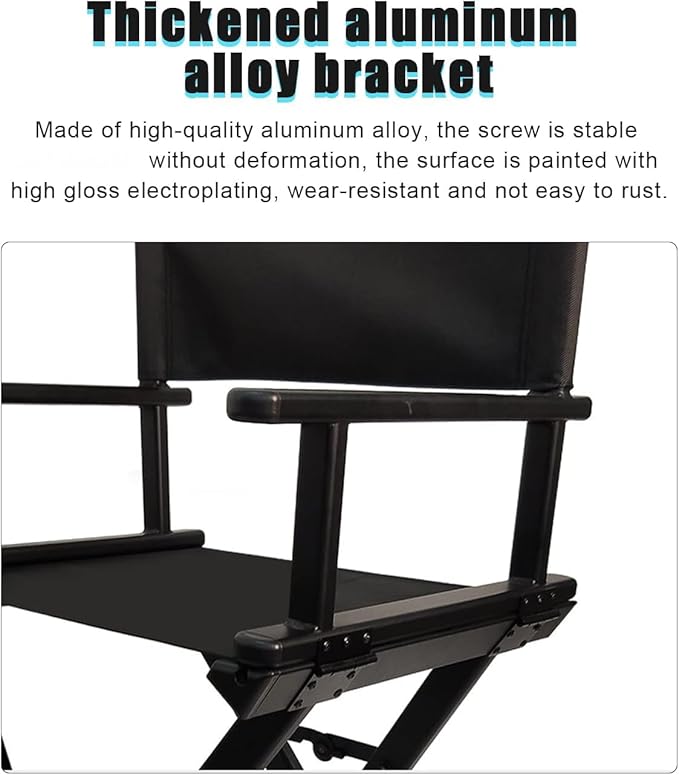 Lorvain Folable Makeup Artist Stool, Portable Tall Folding Director's Chair, Aluminum Makeup Chair with Head Rest for Studio Salon Vanity, Bar Height - Black