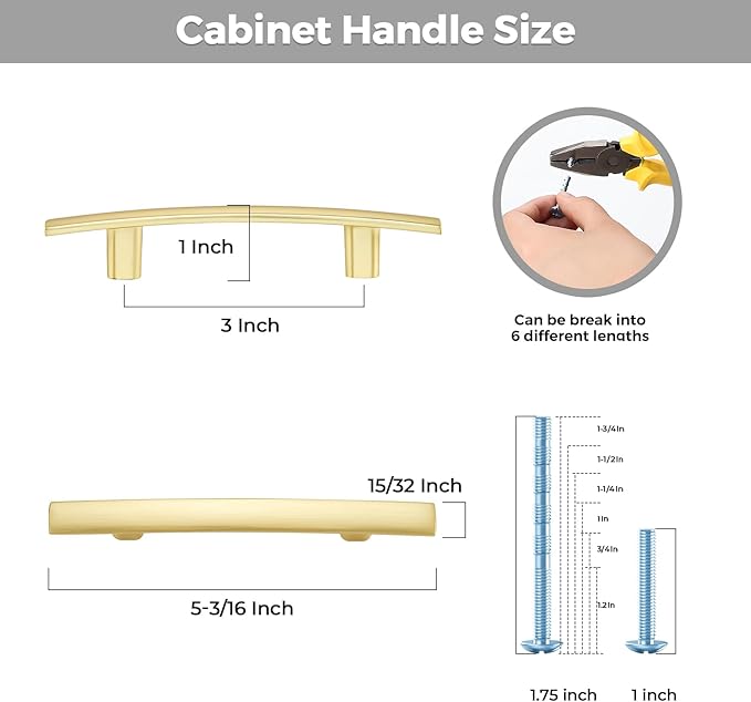 15 Pack Cabinet Handles 3" Hole Center - Curved Cabinet Pulls Brushed Brass Drawer Pulls for Kitchen Cupboard Solid Handles for Dresser Drawer Arch Closet Hardware