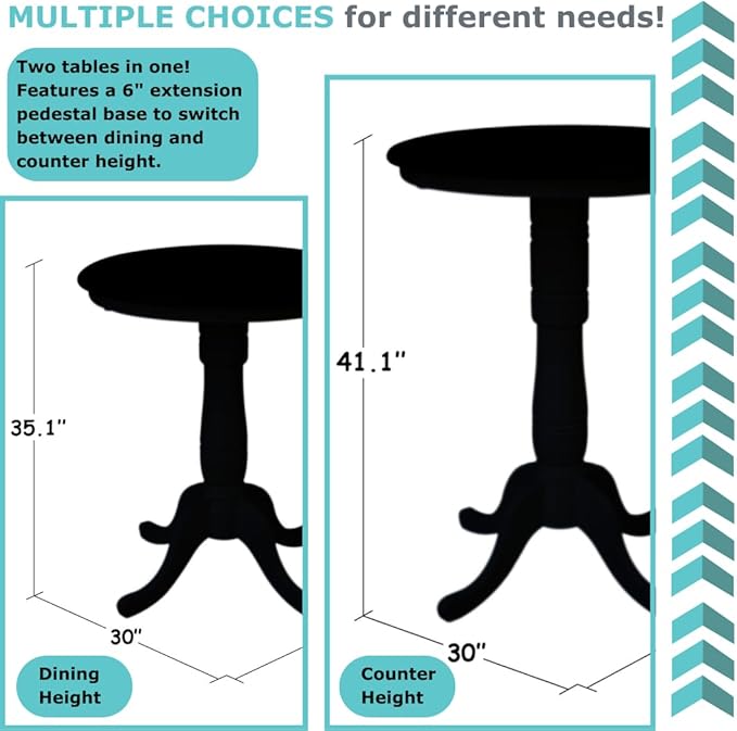 IC International Concepts 30" Round Top Pedestal Dining Table, 40.9" High, White/Heather Gray