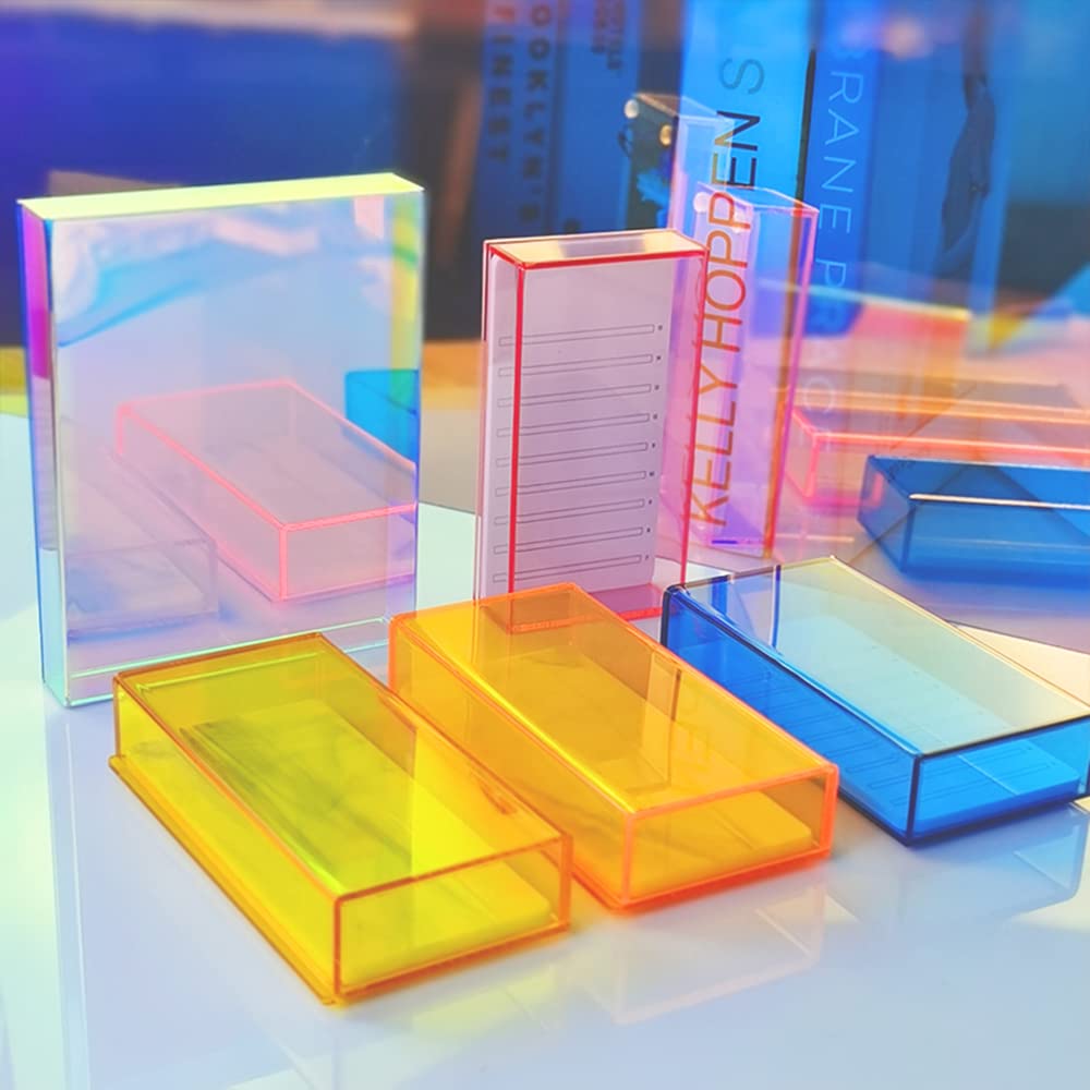 Grafting False Eyelash Acrylic Extension Pallet Organizer, Eyelash Extension Glue Tweezers Plate Makeup Palette, Dustproof Storage Box Display Training Tools Salon (Transparent Pink S)