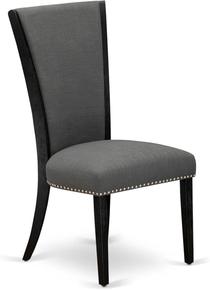 X02VE-206-50 - 5-pc Dining Room Table Set a Rectangular Dining Table and 2 wooden Benches and 2 Dark Gotham Grey Linen Fabric Chairs, 39x120 Inch, Wire Brushed Black