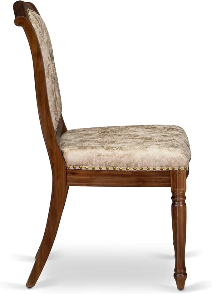 LKMA9-AWA-36 9 Pieces Dining Table Set Includes a Rectangular Dining Table and 8 Light Beige Polyester Fabric Dining Room Chairs, Antique Walnut Finish