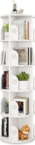 Hestiasko 5 Tier Rotating Bookshelf, 360 Rotating Bookcase, Spinning Bookshelf Tower for Kids & Adults, Corner Book Shelf for Small Space, Revolving Bookcase for Bedroom, Living Room, White