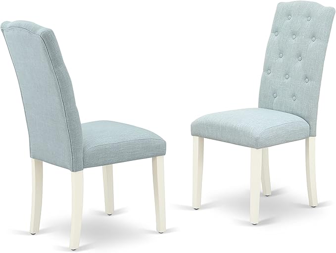 East West Furniture X097CE215-5 5 Piece Dining Room Table Set Includes a Rectangle Dining Table with X-Legs and 4 Baby Blue Linen Fabric Upholstered Parson Chairs, 40x72 Inch, Multi-Color