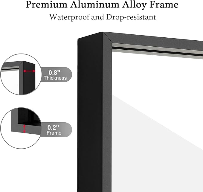 30x40 Inch Black Bathroom Mirror, Copper-Free Mirror, Aluminum Alloy Frame Vanity Mirror, Rectangle Wall Mounted Mirror, Modern Mirror for Bedroom/Living Room/Porch Horizontal or Vertical