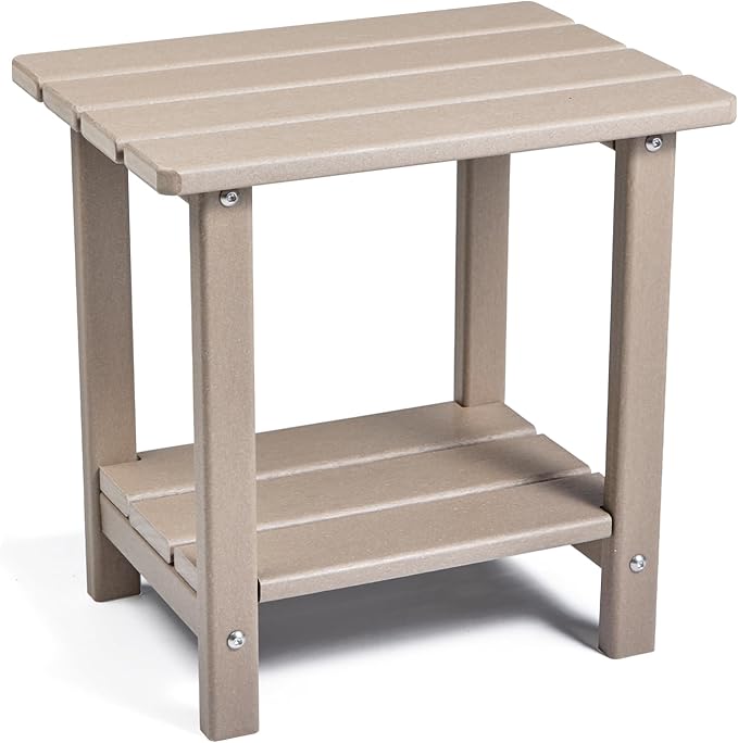 Adirondack Outdoor Side Table, 2-Tier Sturdy Patio End Table Weather Resistant, 16.5" Solid Side Table for Patio, Pool, Porch(Grayish Brown)