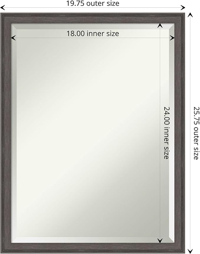 Amanti Art Silver Bathroom Mirror for Over Sink, 26x20 Florence Pewter Rectangle Vanity Mirror, Medium Casual Frame, Hangs Horizonally and Vertically, Bathroom Wall Decor, Beveled Edge from WI, USA