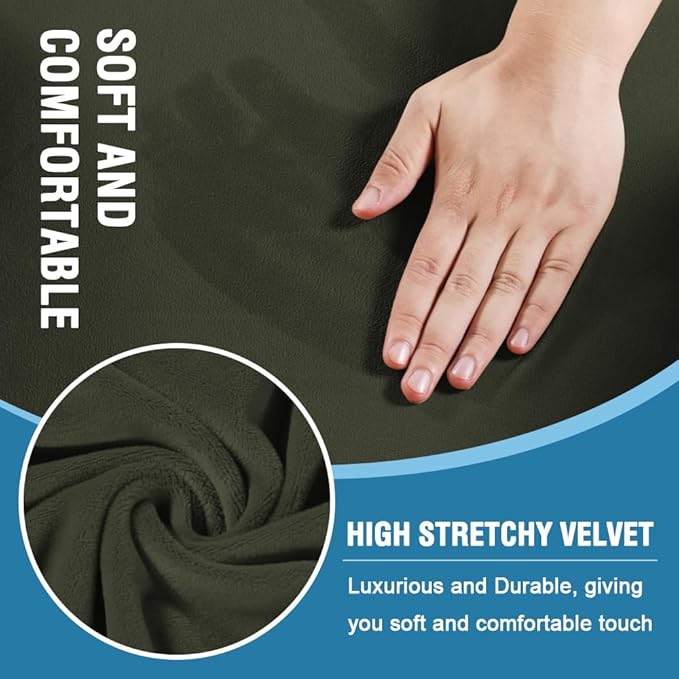 H.VERSAILTEX Sofa Cover 4 Piece T Cushion Sofa Slipcovers Thick Velvet Couch Cover Stretch T Cushion Sofa Covers for 3 Cushion Couch with 3 Individual T Cushion Covers, Olive