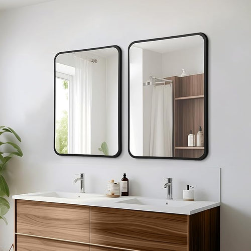 24x36 Rounded Rectangle Bathroom Mirrors for Over Sink, Black Vanity Mirror with Metal Frame Wall Mounted, Modern Farmhouse Mirror for Restroom, Bedroom, Entryway Decor