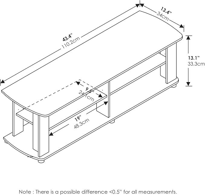 Furinno Nelly Entertainment Center TV Stand, Short 43.3"(W) x13.4(H) x13.1(D), Dark Walnut