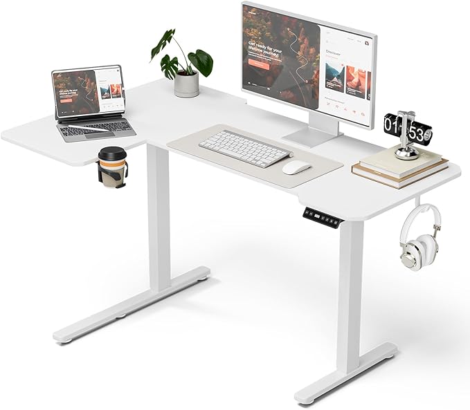 51" Reversiable L-Shaped Electric Standing Desk Adjustable Height Gaming Stand Up Corner Desk Sit Stand Home Office Computer Desk with Splice Board,Black Carbon Top