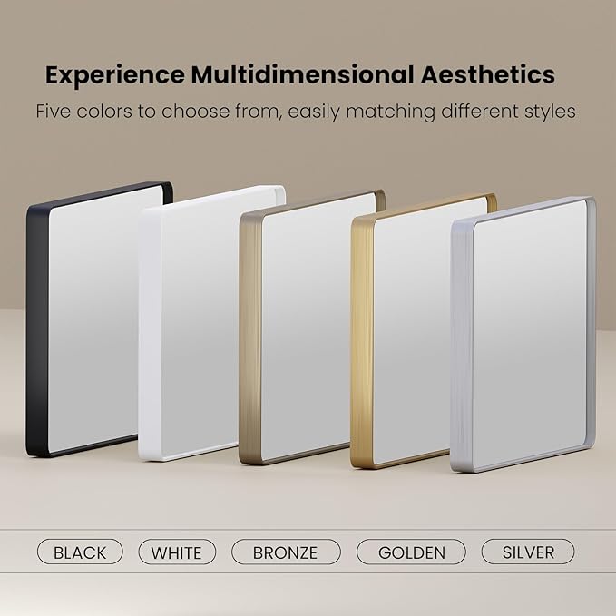 Brushed Nickel Bathroom Mirror 72x40 Inch, Brushed Silver Metal Frame Mirror Wall Mounted, Rounded Rectangle Bathroom Vanity Mirror, Tempered Glass, Anti-Rust, Horizontal/Vertical