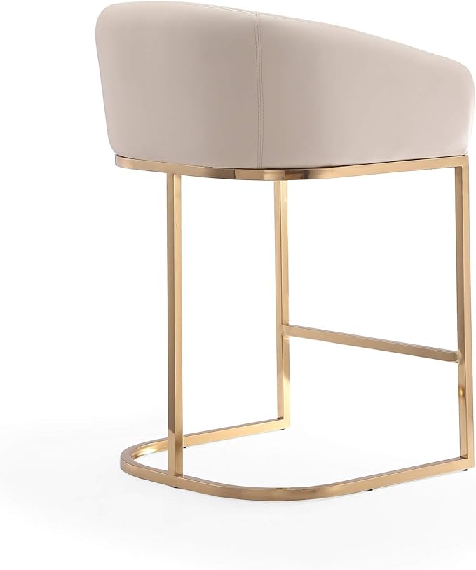 Manhattan Comfort Louvre 26 Inch Mid Century Modern Counter Height Bar Stools - Elegant Faux Leather Padded Seat, Stainless Steel Base with Footrest, Fully Assembled Barstools, Set of 1, Cream