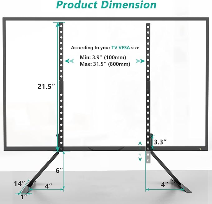 WALI Universal TV Stand 55 inch TV, TV Stand Mount for 22-65 Inch LCD Flat Screen TVs, Table Top TV Stands Holds up to 110lbs Mounting Holes up to 800 by 500mm (TVS001), Black