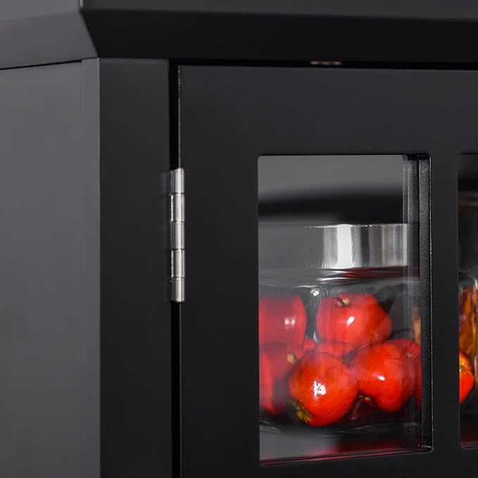 HOMCOM Elegant Buffet with Hutch, Kitchen Pantry Storage Cabinet with Framed Glass Door Drawer and Microwave Space, Black