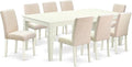 East West Furniture LGAB9-LWH-02 9 Piece Dining Table Set Includes a Rectangle Dining Room Table with Butterfly Leaf and 8 Light Beige Linen Fabric Parsons Chairs, 42x84 Inch, Linen White