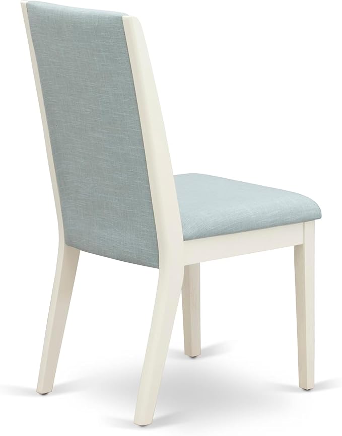 East West Furniture V027LA015-7 7 Piece Dining Table Set Consist of a Rectangle Dining Room Table with V-Legs and 6 Baby Blue Linen Fabric Parsons Chairs, 40x72 Inch, Multi-Color