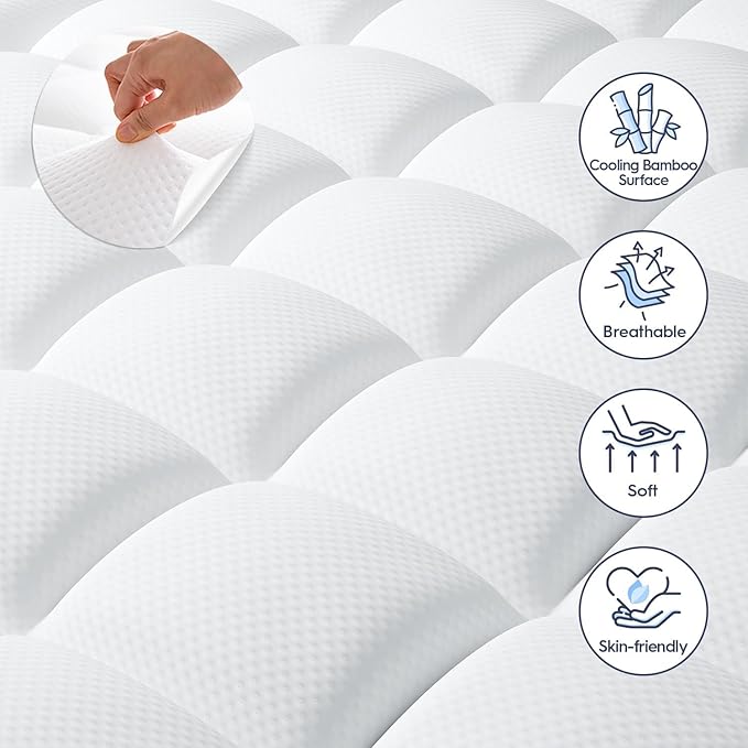 ELEMUSE RV King Dual Layer 3 Inch Memory Foam Mattress Topper, 1 Inch Plush Feel Pillow Top Mattress Topper Cover and 2 Inch Cooling High Density Memory Foam Bed Pad for Back Pain Relief