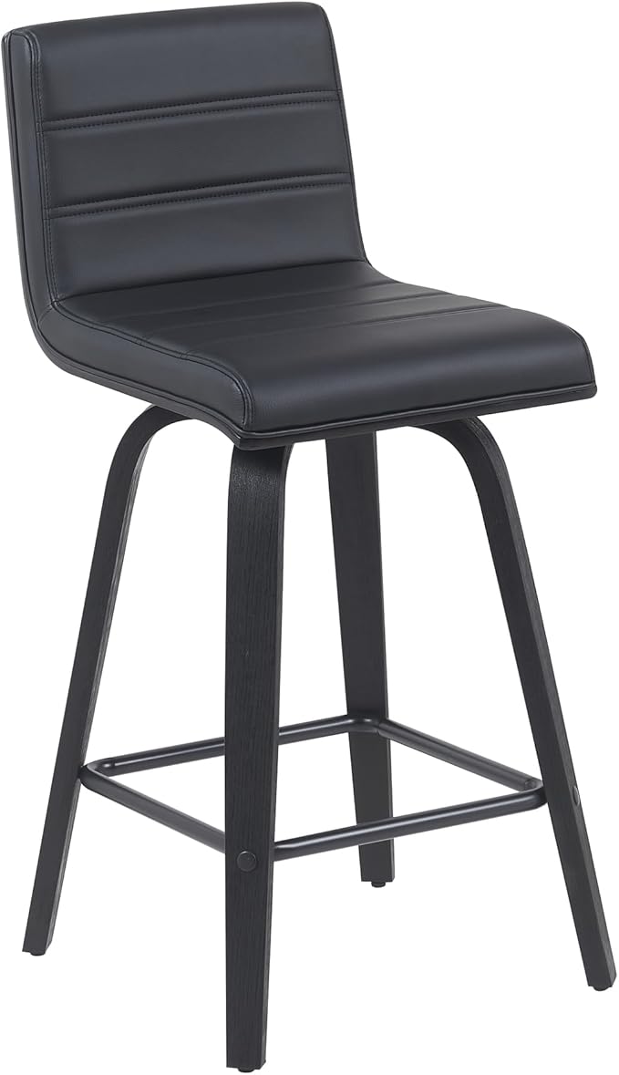 Armen Living Vienna Modern Swivel 26" Counter Height Barstool with Black Faux Leather and Black Wood Finish