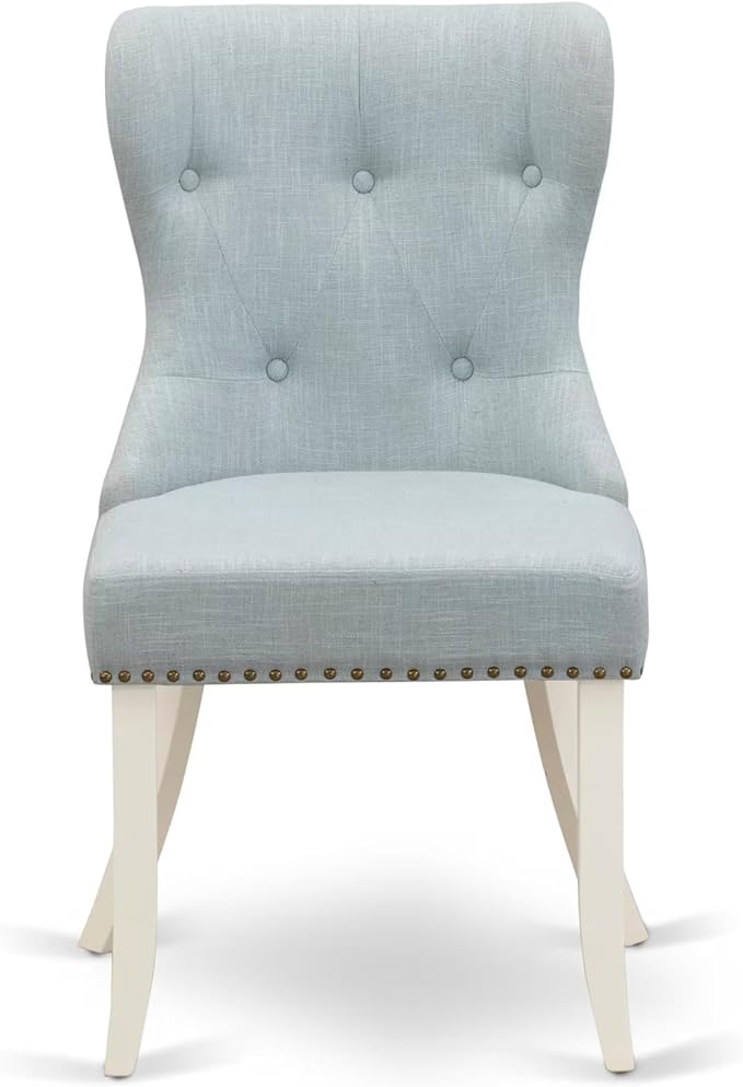 East West Furniture V077SI215-6 6 Piece Dining Table Set Contains a Rectangle Dining Room Table with V-Legs and 4 Baby Blue Linen Fabric Parson Chairs with a Bench, 40x72 Inch, Multi-Color
