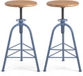 Industrial Bar Stools-Set of 2 24.4-28.3inch Counter Height Kitchen Stool-Modern Dinner Breakfast Chairs-Swivel Round Wooden Seat