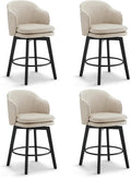 Counter Height Barstools 26 inch Upholstered Swivel Bar Stools with Back and Wood Legs for Kitchen Island,Set of 4,Beige PU Leather