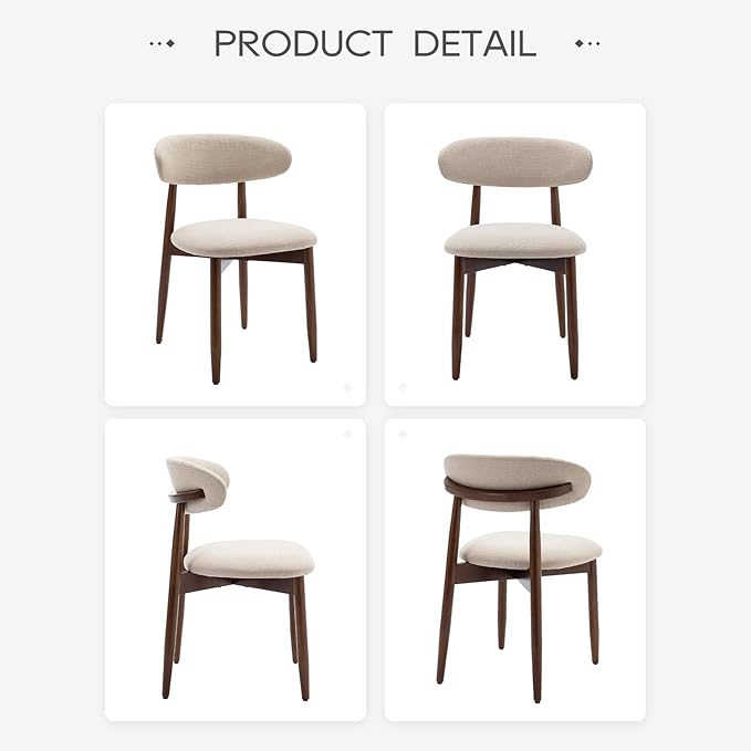 COLAMY Wooden Dining Chairs Set of 6, Modern Upholstered Fabric Dining Room Chair, Farmhouse Kitchen Side Chairs with Foot Pegs, Beige