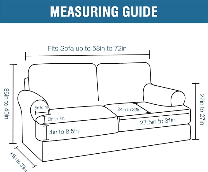 H.VERSAILTEX Sofa Cover 3 Piece T Cushion Loveseat Slipcovers Thick Velvet Couch Cover Furniture Protector Stretch T Cushion Sofa Covers for 2 Cushion Couch with 2 Individual T Cushion Covers, Navy