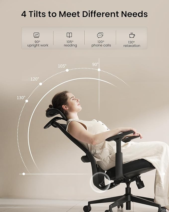 ProtoArc Ergonomic Office Chair – EC200 High-Back Mesh Computer Chair with Lumbar Support, 3D Adjustable Headrest & Sliding Seat for 8+ Hour Comfort, Big & Tall Home Office Desk Chairs - Black