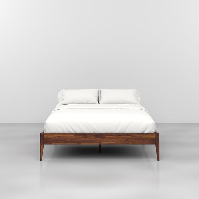 Bme Dinkee 15-Inch Solid Wood Queen Platform Bed Frame - Japanese Joinery, Minimalist Style - Wood Slats, Easy Assembly, No Box Spring Needed - Chocolate