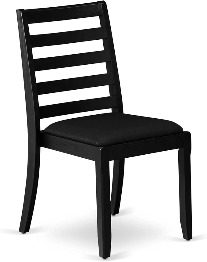 East West Furniture LGX17-BLK-24 -7 Piece Dining Set Includes a Rectangular Kitchen Table with Black Tabletop and 6 Stackable Polyester Fabric Chairs, Black