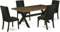 East West Furniture X677FL624-5 5 Piece Dining Room Furniture Set Includes a Rectangle Dining Table with X-Legs and 4 Black Linen Fabric Parsons Chairs, 40x72 Inch, Multi-Color