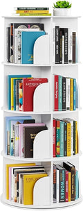 Rotating Bookshelf Tower, 360 Spinning Book Shelf for Kids Rooms, Small Corner Bookshelf for Kids, Round Revolving Bookcase Floor Standing Bookcase Book Storage Classroom Furniture, White, 4 Tier