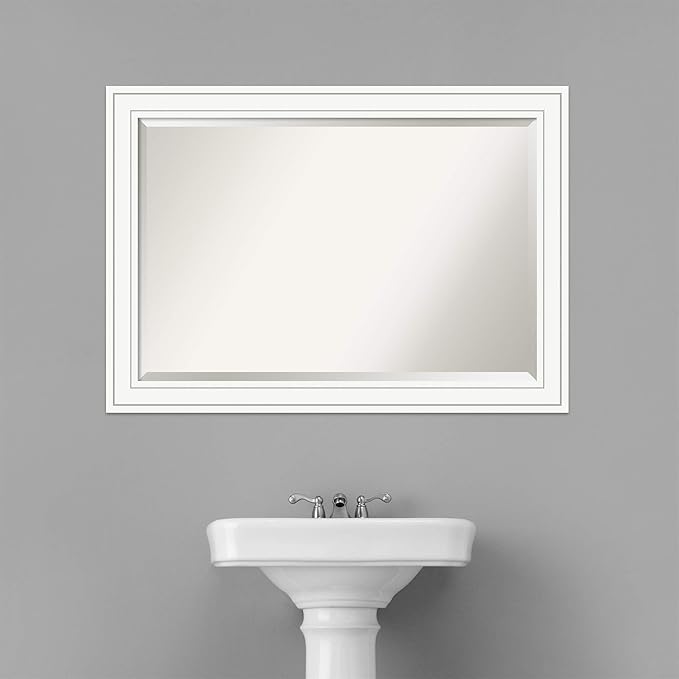Amanti Art White Bathroom Mirror for Over Sink, 29x41 Craftsman White Rectangle Vanity Mirror, Large Casual Wood Frame, Hangs Horizonally and Vertically, Bathroom Wall Decor, Beveled Edge from WI, USA