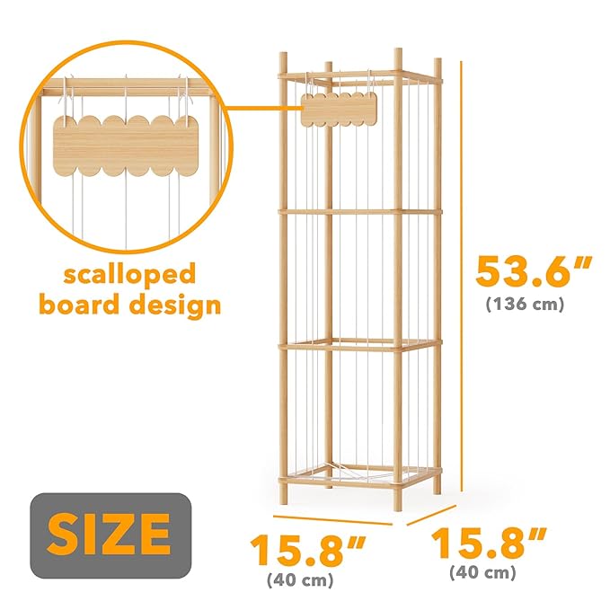 SpaceAid Stuffed Animal Storage Organizer, Wood Animals Zoo Toy Plushies Storage Holder, Large Capacity Plush Toy Cage for Playroom Organization, 15.8" Wide, Natural