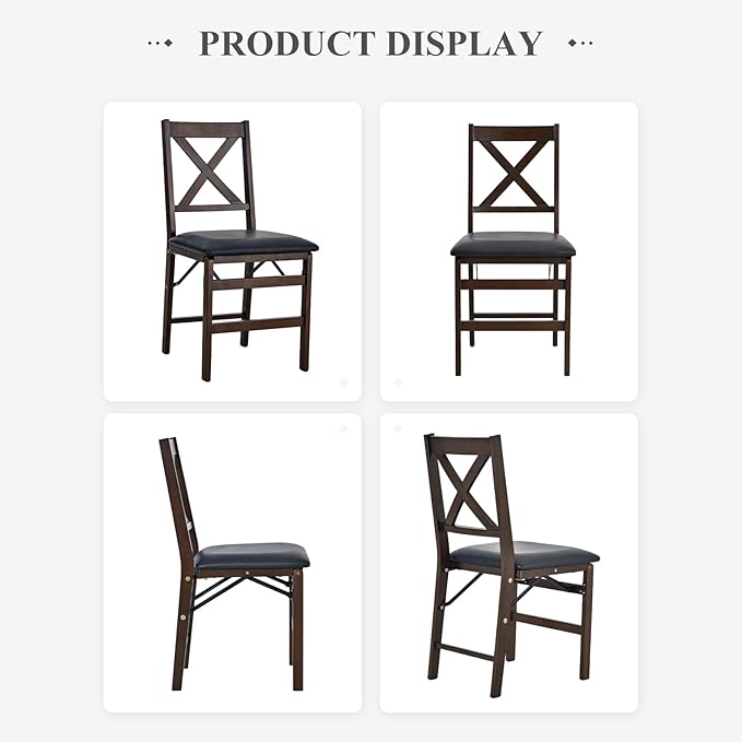 COLAMY Folding Dining Chairs Set of 6 – Dark Brown Wooden Dining Room Chairs, Pre-Assembled, Space Saving Kitchen & Dining Room Furniture, Mid Century Rustic Style, Indoor Outdoor Use