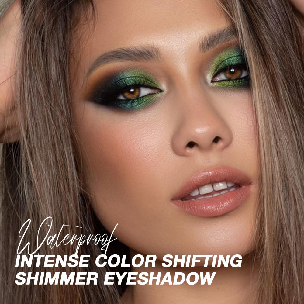 evpct Forest Green Shimmer Chameleon Eyeshadow Makeup Palette, Glitter Metallic Duochrome Duo Chrome Multichrome Festival Single Eye Shadow Palette Makeup for Older Women, Face Loose Glitter Eyeshadow