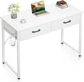 Casaottima 40 Inch Small Office Computer Desk with 2 Drawers & Headphone Hook - Compact Writing Desk for Home Office, Study or Work, Modern Space-Saving Design for Small Spaces, White