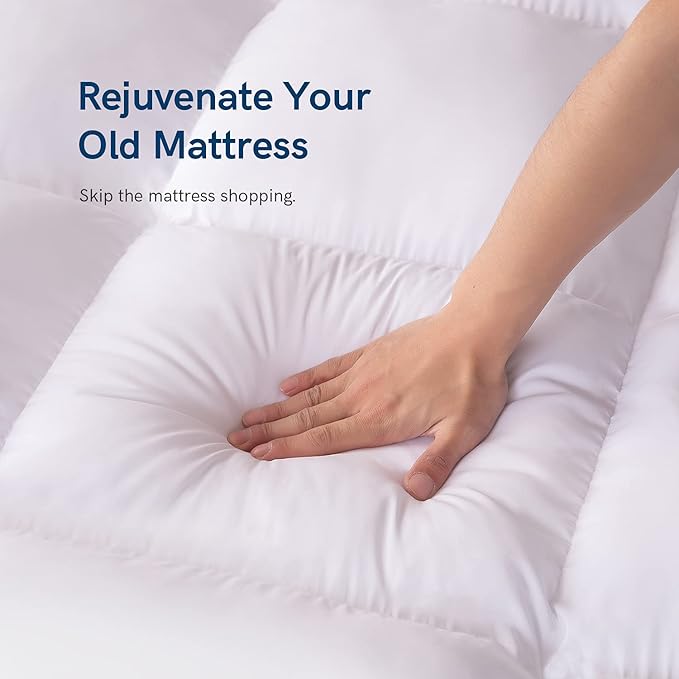 ELEMUSE Full XL Mattress Topper for Back Pain, Extra Thick Mattress Pad Cover, Plush Soft Pillowtop with Elastic Deep Pocket, Overfilled Down Alternative Filling