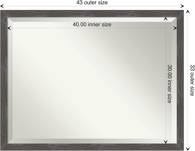 Amanti Art Grey Wall Mirror 33x43 Woodridge Rustic Grey Rectangle Bathroom Mirror for Wall Decor Living Room, X-Large Country Rustic Wood Frame, Hangs Horizonally and Vertically, Bathroom Decor,