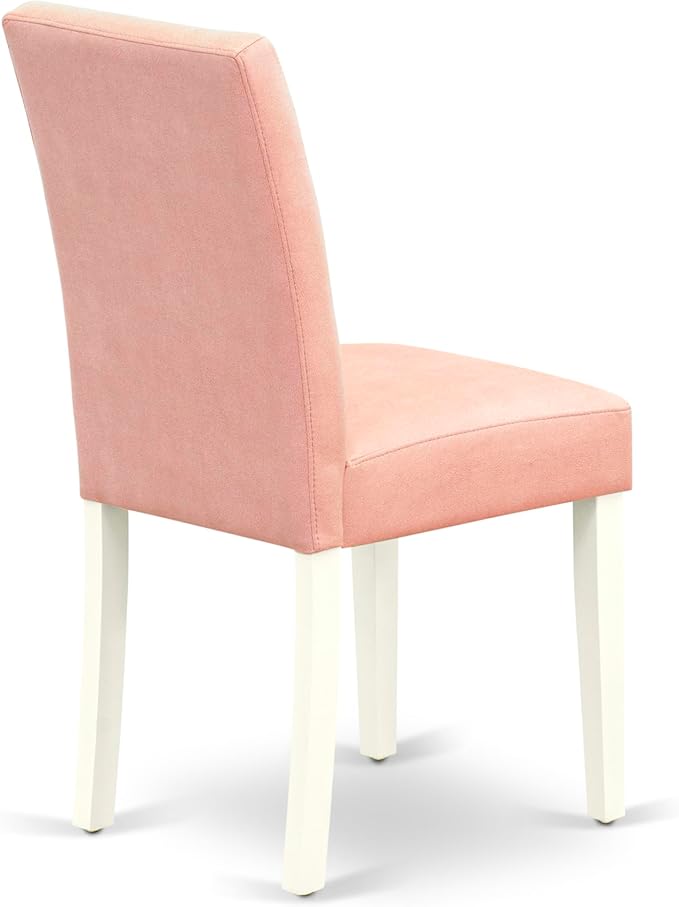 East West Furniture DLAS3-WHI-42 3 Piece Dining Table Set consists A Dinner Table and 2 Beige Red Polyester Fabric Parson Kitchen Chairs with Stylish Back- Linen White Finish