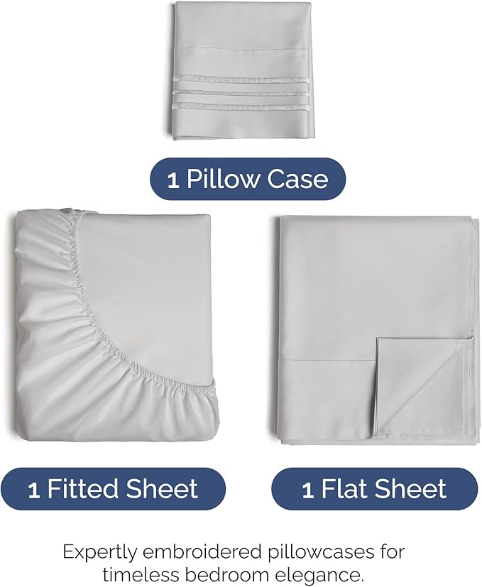 Twin XL Size 3 Piece Sheet Set - Comfy Breathable & Cooling Bed Sheets Set - Hotel Luxury Bedding for Women, Men, Kids, Teens, Boys & Girls - Deep Pockets, Soft, Wrinkle Free - Oeko-Tex - French Grey