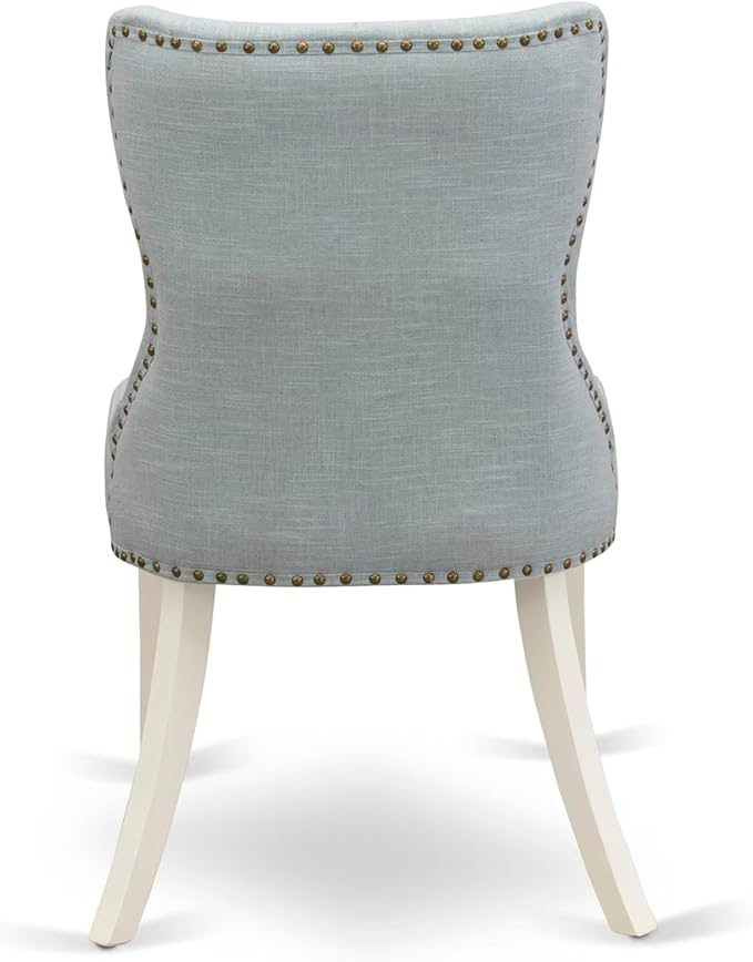 East West Furniture V027SI215-7 7 Piece Dining Room Table Set Consist of a Rectangle Kitchen Table with V-Legs and 6 Baby Blue Linen Fabric Parson Dining Chairs, 40x72 Inch, Multi-Color