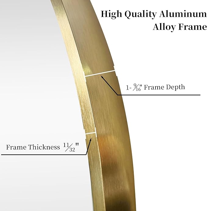 24 inch Gold Circle Wall Mirror, Brushed Gold Metal Framed Round Mirror for Bathroom Vanity, Bedroom Decor, Living Room, Entryway